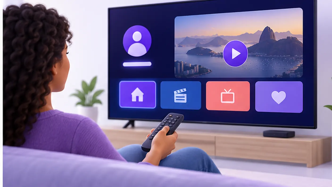 Roteiro de conta, navegação e reprodução no primeiro acesso à TV Express